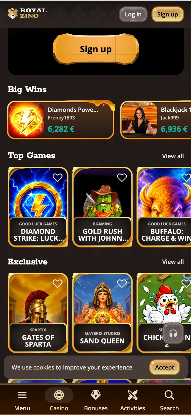 RoyalZino Casino Online Mobiler Zugang
